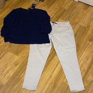 Crown & Ivy Navy Fashion Top NWT & Bandolino size 14 straight leg khakis bundle